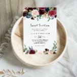 Invitation Russe Bourgogne Sweet sixteen fête d'anniversaire<br><div class="desc">Cette invitation rustique à la fête d'anniversaire du sweet sixteen bordeaux est parfaite pour une simple fête d'anniversaire. Le design est composé de fleurs bordeaux,  rouges,  navales,  bleues et rousses rayonnantes et gracieuses peintes à la main,  inspirant la beauté naturelle.</div>