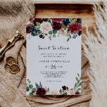Invitation Russe Bourgogne Sweet sixteen fête d'anniversaire<br><div class="desc">Cette invitation rustique à la fête d'anniversaire du sweet sixteen bordeaux est parfaite pour une simple fête d'anniversaire. Le design est composé de fleurs bordeaux,  rouges,  navales,  bleues et rousses rayonnantes et gracieuses peintes à la main,  inspirant la beauté naturelle.</div>