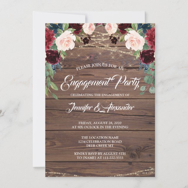 Invitation Russe Bourgogne Wood Marsala (Devant)