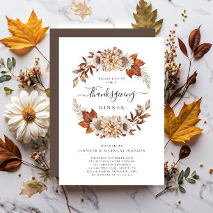 Invitation Russe Brown Automne Floral Thanksgiving Dîner