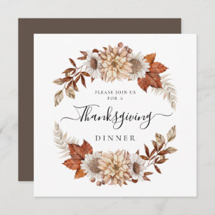 Invitation Russe Brown Automne quitte Thanksgiving Dîner
