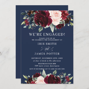 Invitation Russe Burgundy Blush Navy Floral Engagement Party