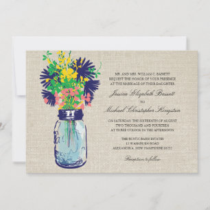 Invitation Russe Burlap Mason Jar Fleur sauvage Mariage