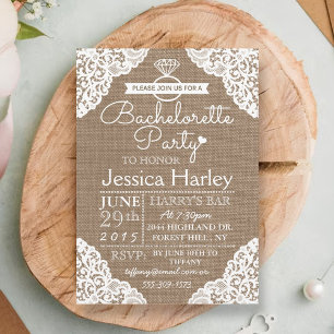 Invitation Russe Burlap & White Lace Bachelorette Party