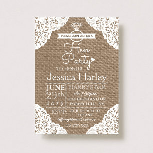 Invitation Russe Burlap & White Lace Hen Party