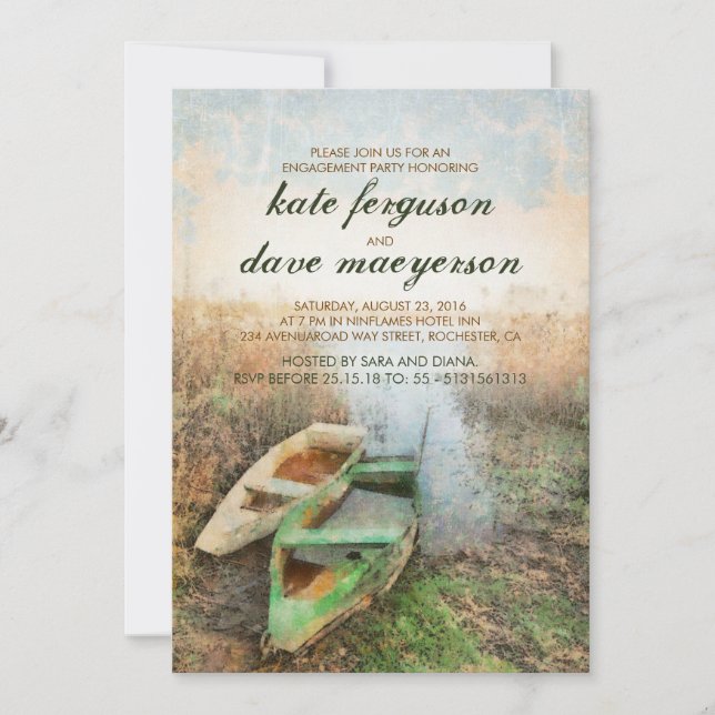 Invitation Russe Canoe Waterfront Engagement (Devant)