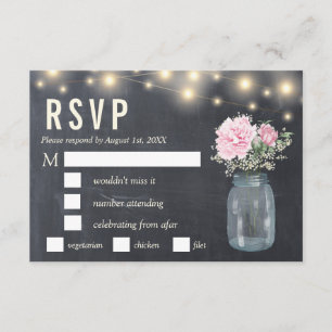 Invitation Russe Chalkboard Peony Floral Mason Repas RSVP