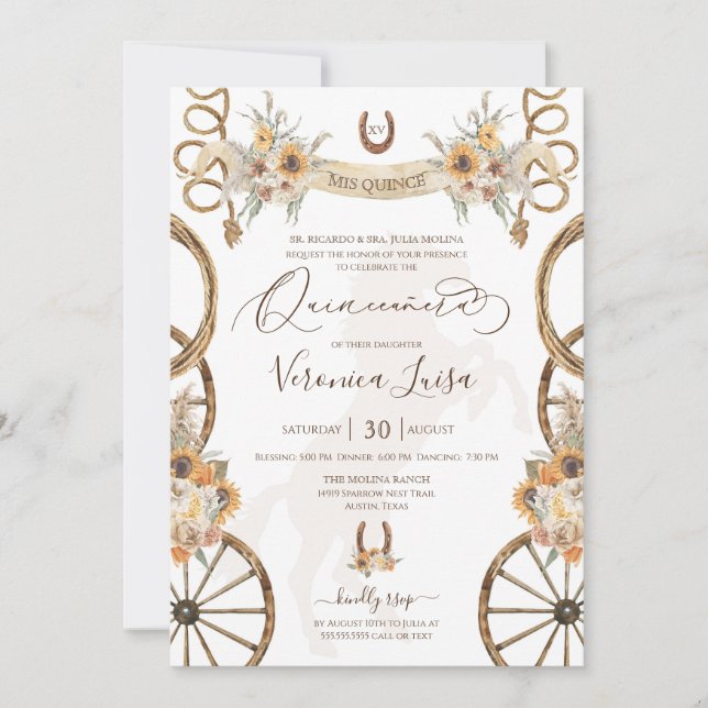 Invitation Russe Charro Floral Boho Pays Quinceanera Invi (Devant)