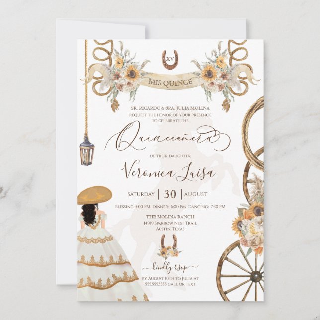 Invitation Russe Charro Floral Boho Pays Quinceanera Invi (Devant)