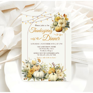 Invitation Russe Citrouille Automne Floral Thanksgiving Dîner