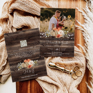 Invitation Russe Citrouille Automne Grange Bois Mariage QR Co