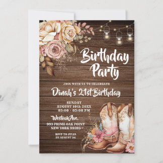 Invitation Russe Country Boots Cowgirl Floral Anniversaire