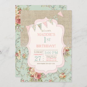 Invitation Russe Country Chic Burlap Lace Shabby Floral