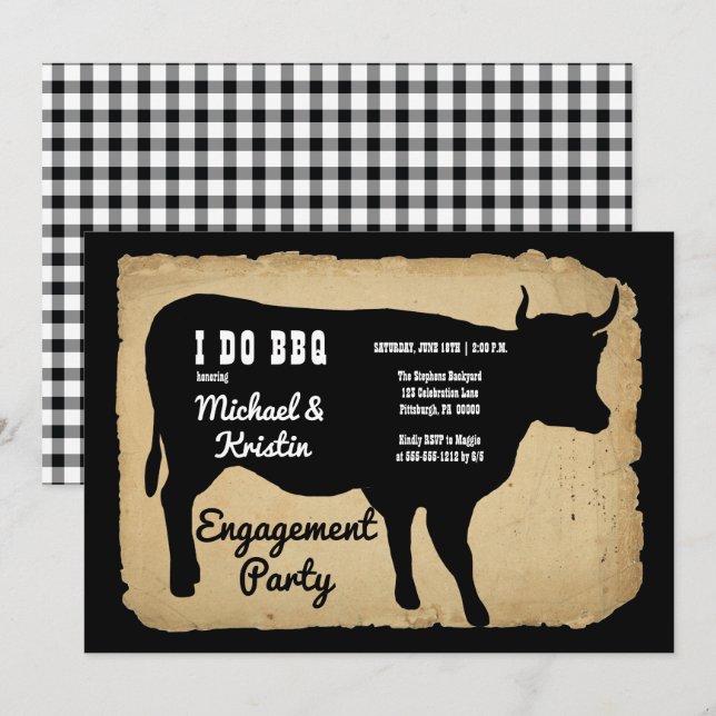 Invitation Russe Country Cow Engagement Party I DO BBQ (Devant / Derrière)
