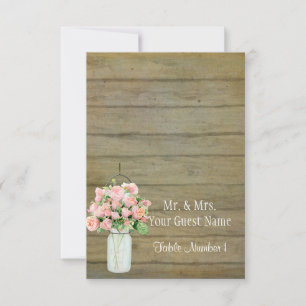 Invitation Russe Country Mason Jar Blush Roses Rose Bouquet