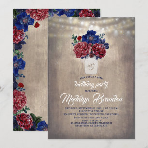 Invitation Russe Country Mason Jar Bourgogne Floral Anniversa