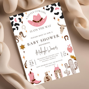Invitation Russe Cowgirl Western Pays Baby shower rose