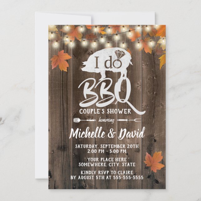 Invitation Russe d'automne laisse I DO BBQ Barn Mariage (Devant)