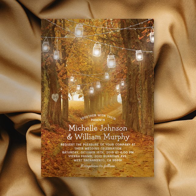 Invitation Russe d'automne quitte Mason Jar Lumières Mariage (Créateur téléchargé)