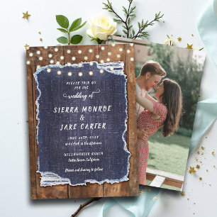 Invitation Russe Denim Grange Lumières Pays Cowboy Mariage