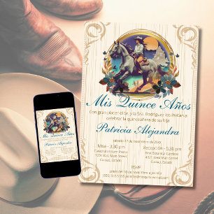 Invitation Russe espagnol Quinceañera Mis quince bleu occiden