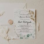 Invitation Russe Eucalyptus Bat mitzvah de calligraphie d'or<br><div class="desc">Cette invitation rustique bat mitzvah de calligraphie d'or eucalyptus est parfaite pour un bat mitzvah simple. Cette conception artistique présente des feuilles d'or dessinées à la main et des feuilles d'aquarelle vert d'eucalyptus,  joliment disposées dans un cadre géométrique élégant.</div>
