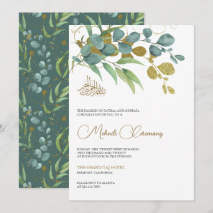 Invitation Russe Eucalyptus Gold Branche Islamique Mehndi