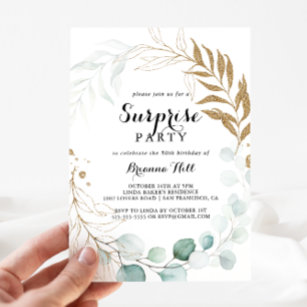 Invitation Russe Eucalyptus Gold Calligraphie Parti surprise