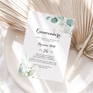 Invitation Russe Eucalyptus Gold Floral Quinceañera