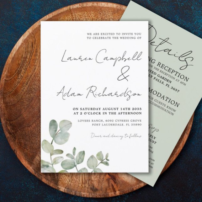 Invitation Russe Eucalyptus Sage Vert Tout en un Mariage (Créateur téléchargé)