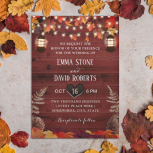 Invitation Russe Feuilles d'automne Lanterne Rouge Mariage de