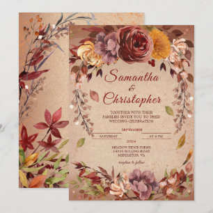 Invitation Russe Fleur d'automne Bourgogne Ambre Mariage de a