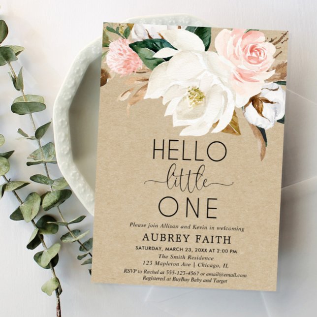 Invitation Russe fleur sieste et voir bébé fille, magnolia (Créateur téléchargé)