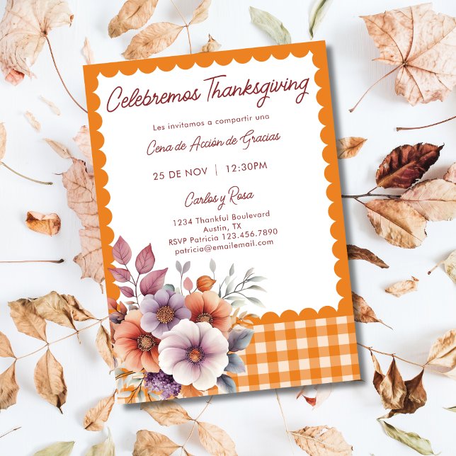 Invitation Russe Floral mignonne Español Thanksgiving (Créateur téléchargé)