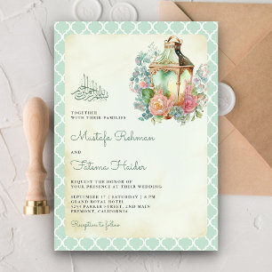 Invitation Russe Floral Mint vert Lanterne musulmane Mariage
