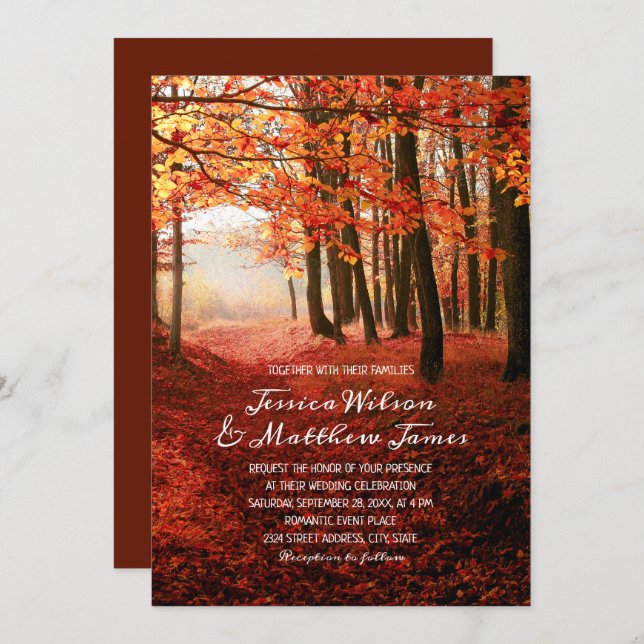 Invitation Russe Forêt Automne Bourgogne Mariage campagnard A (Devant / Derrière)