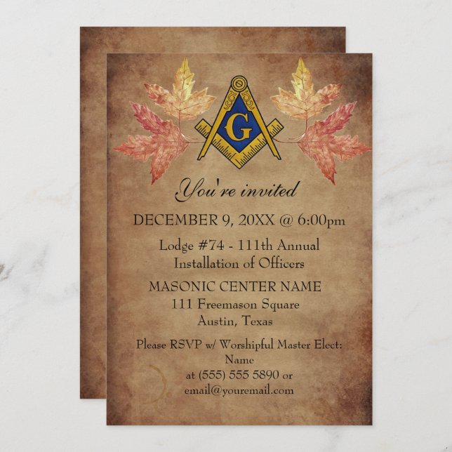 Invitation Russe Freemason Masonry Automne Automne Automne Ma (Devant / Derrière)