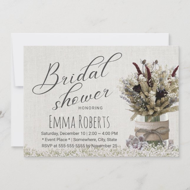 Invitation Russe hiver Floral Jar Linen Fête des mariées (Devant)