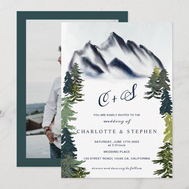 Invitation Russe hiver montagnes forêt mariage photo (Devant / Derrière)