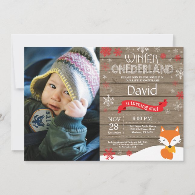 Invitation Russe hiver Onederland Fox 1er anniversaire (Devant)