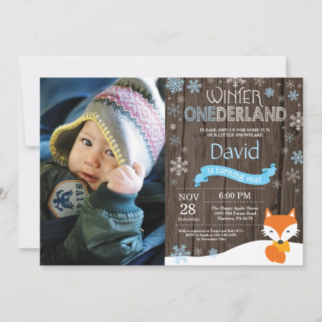 Invitation Russe hiver Onederland Fox 1er anniversaire (Devant)