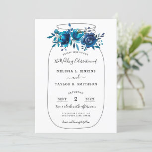 Invitation Russe Indigo Peony Mason Jar Mariage