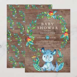 Invitation Russe Jungle Blue Rhinoceros Baby shower garçon