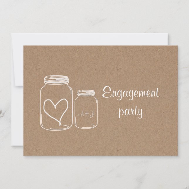 Invitation Russe Kraft Paper Masonjar Heart Engagement Party (Dos)