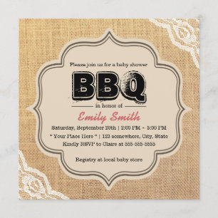 Invitation Russe Lace & Burlap Baby shower BBQ Party