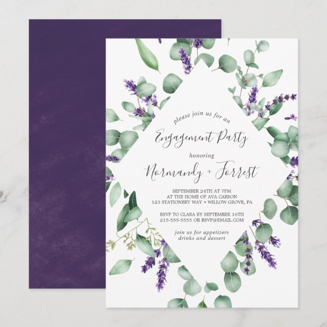 Invitation Russe Lavande et Eucalyptus (Devant / Derrière)