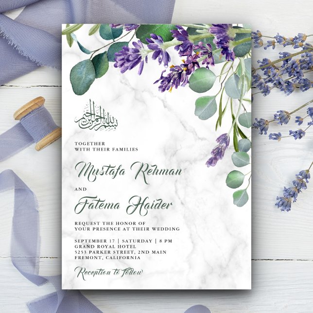 Invitation Russe Lavande Eucalyptus Marbre Mariage islamique (Créateur téléchargé)