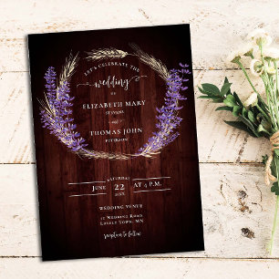 Invitation Russe Lavender Blé Wreath Mariage de la Commission