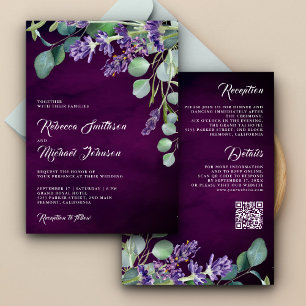 Invitation Russe Lavender Eucalyptus QR Code Mariage violet