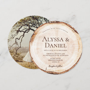 Invitation Russe Mariage Bois Coupé Grain Photo personnalisée